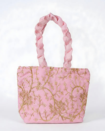 Handbag with  Golden Floral Embroidery - WBG0325