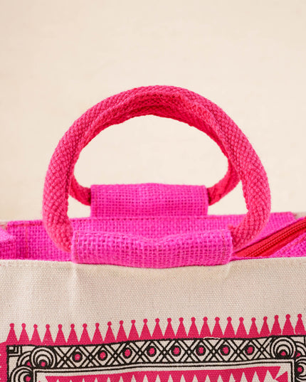 Canvas and Jute Bag with Warli Print - WBG0344