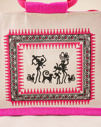 Canvas and Jute Bag with Warli Print - WBG0344