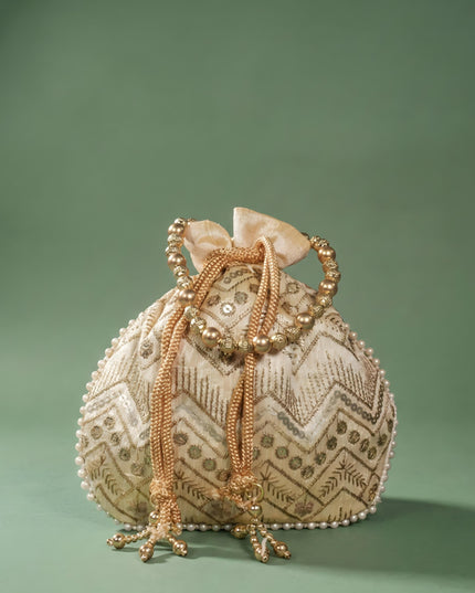 Potli Bag with Golden Decorative Embroidery - WBG0356