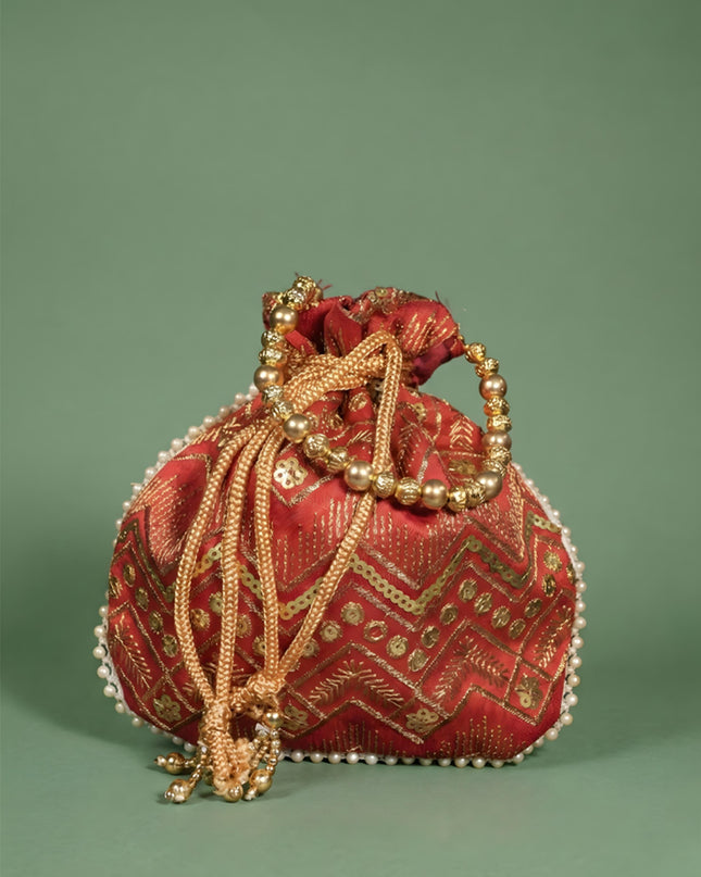 Potli Bag with Golden Decorative Embroidery - WBG0356