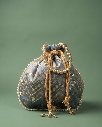 Potli Bag with Golden Decorative Embroidery - WBG0356