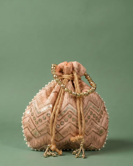 Potli Bag with Golden Decorative Embroidery - WBG0356