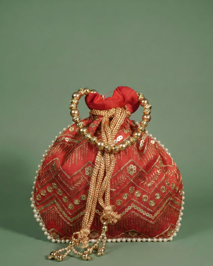 Potli Bag with Golden Decorative Embroidery - WBG0356