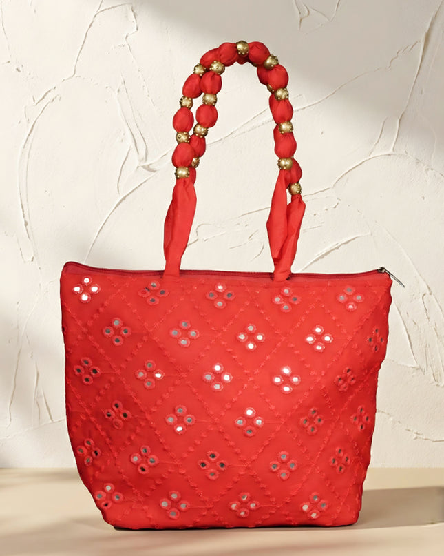 Handbag with Golden beads and Mirror Embroidery - WBG0362