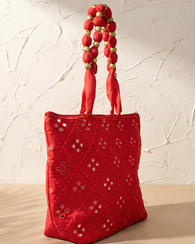 Handbag with Golden beads and Mirror Embroidery - WBG0362