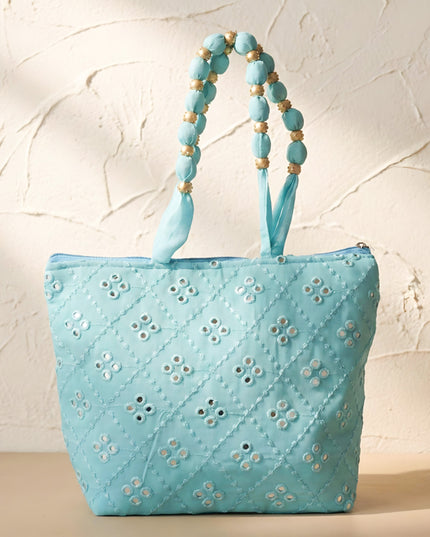 Handbag with Golden beads and Mirror Embroidery - WBG0362
