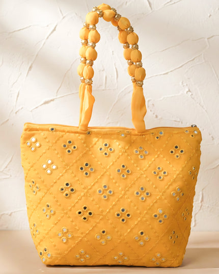 Handbag with Golden beads and Mirror Embroidery - WBG0362