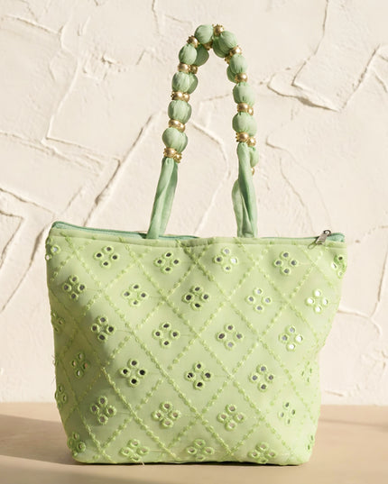 Handbag with Golden beads and Mirror Embroidery - WBG0362