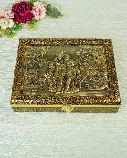 Oxidised Dry Fruit Box Embossed with Radha Krishna - WBG0399