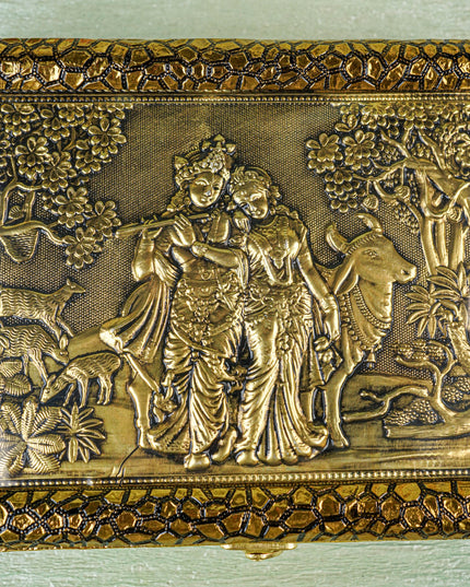 Oxidised Dry Fruit Box Embossed with Radha Krishna - WBG0399