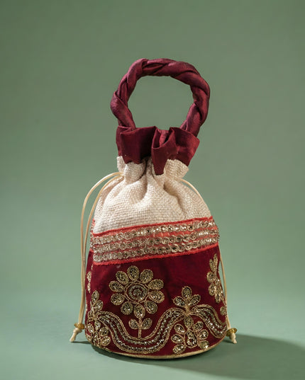 Potli Bag with Velvet Floral Embroidery Lace - WBG0420