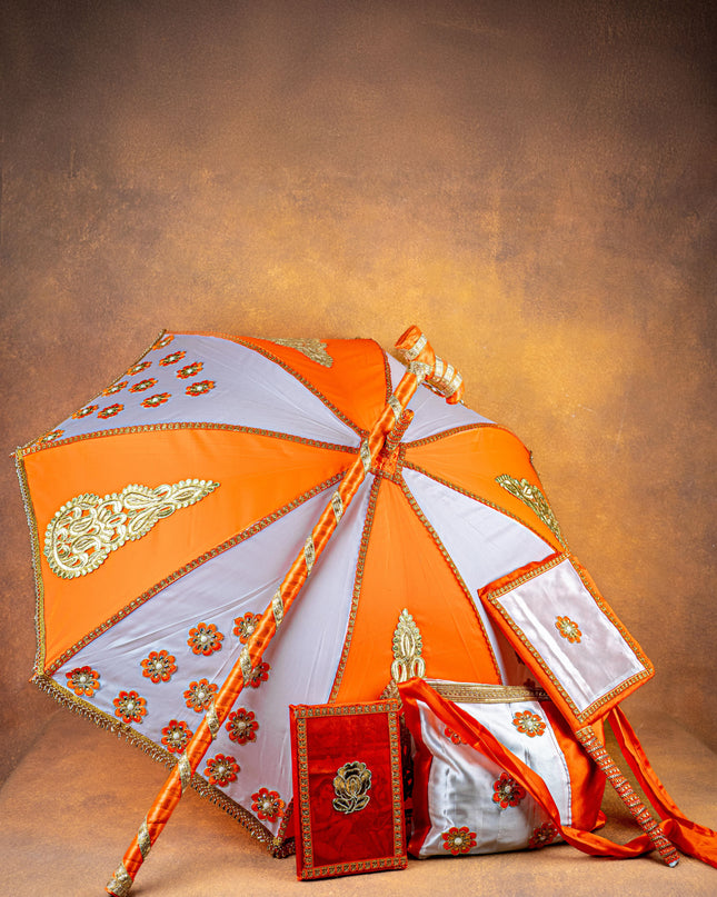Orange & White Color Kasi Yatra Set - WBG0470-12