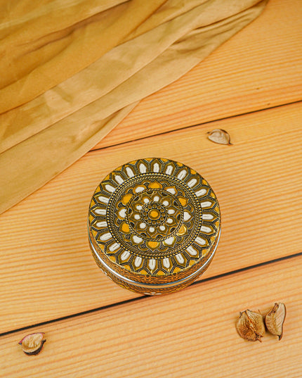 Gold White Oxidised Poori Box - 4 inches - WBG0472