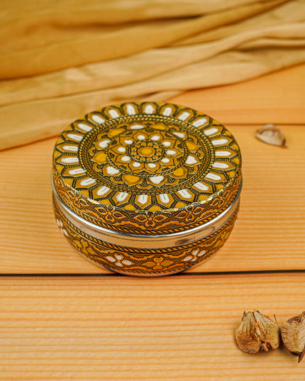 Gold White Oxidised Poori Box - 4 inches - WBG0472