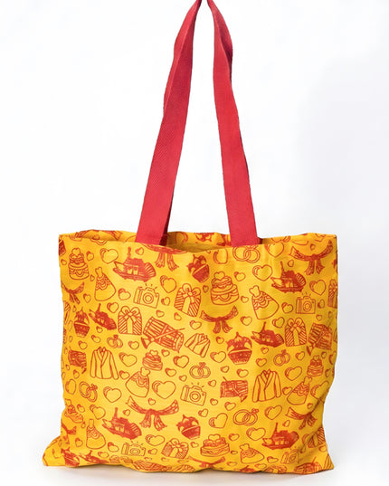 Handbag Yellow Silk Fabric with Purple Handle (11 X 13) - WBG0646