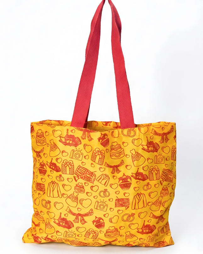 Handbag Yellow Silk Fabric with Purple Handle (11 X 13) - WBG0646