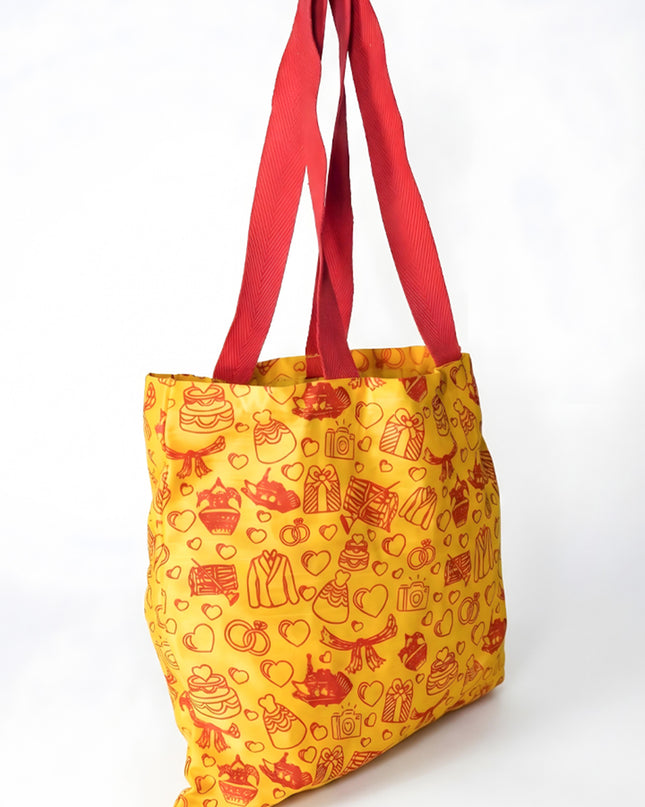 Handbag Yellow Silk Fabric with Purple Handle (11 X 13) - WBG0646