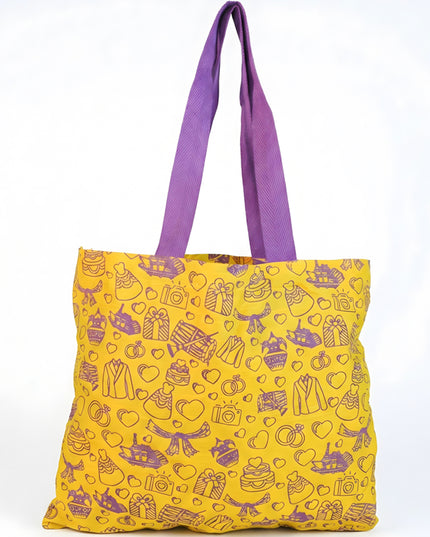 Handbag Yellow Silk Fabric with Purple Handle (11 X 13) - WBG0646