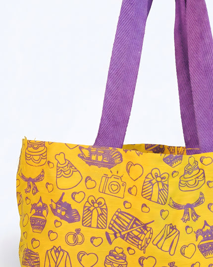 Handbag Yellow Silk Fabric with Purple Handle (11 X 13) - WBG0646