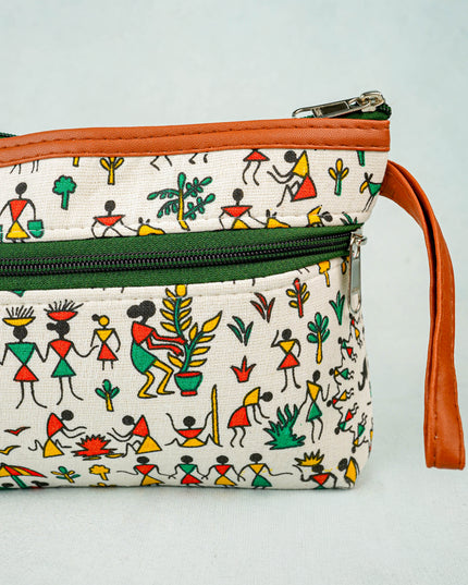Warli Printed Purse with Zipper - WBG0812