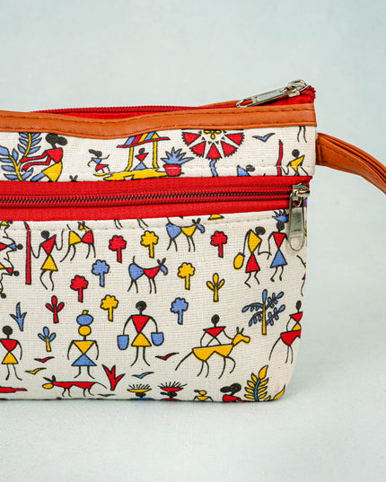 Warli Printed Purse with Zipper - WBG0812