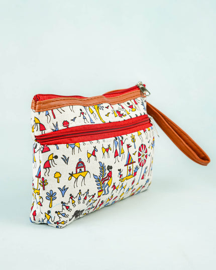 Warli Printed Purse with Zipper - WBG0812