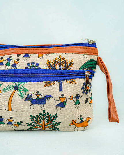 Warli Printed Purse with Zipper - WBG0812