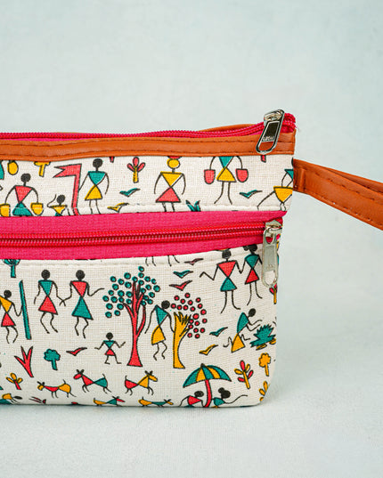 Warli Printed Purse with Zipper - WBG0812