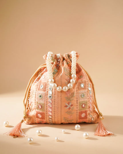 Potli Bag with Embroidered Chamki work and Pearl Handle - WBG0902