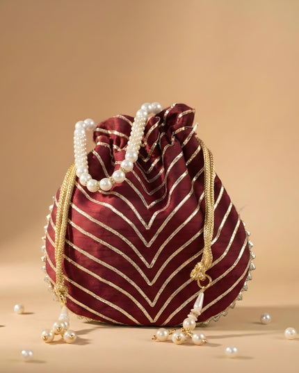 Potli Bag with Golden Lace Work - WBG0912