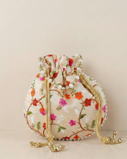 Designer Potli Bag with Floral Embroidery - WBG0929