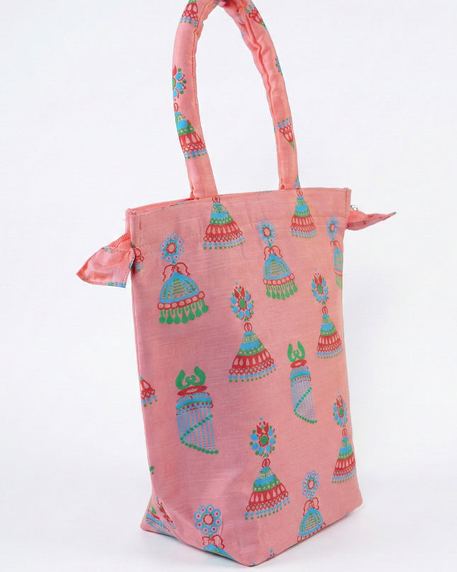 Raw Silk Hand Bag with Jhumka Print - WBG0941