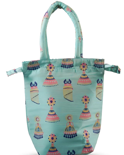 Raw Silk Hand Bag with Jhumka Print - WBG0941