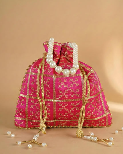 Golden Embroidery Design Potli Bag - WBG0950