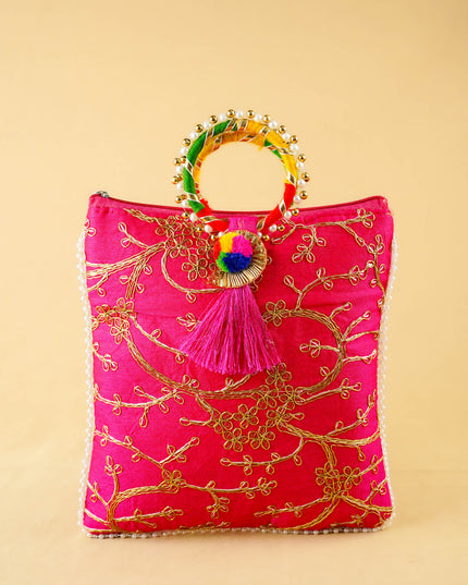 Return Gift Hand Bag with Pearl Handle - 9 inch - WBG0982-2