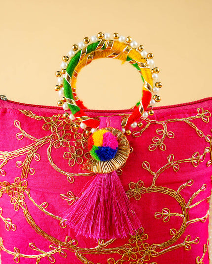 Return Gift Hand Bag with Pearl Handle - 9 inch - WBG0982-2