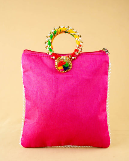Return Gift Hand Bag with Pearl Handle - 9 inch - WBG0982-2