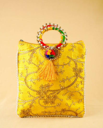 Return Gift Hand Bag with Pearl Handle - 9 inch - WBG0982-2