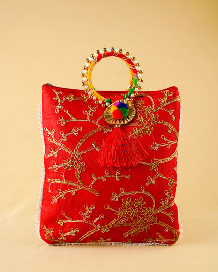 Return Gift Hand Bag with Pearl Handle - 9 inch - WBG0982-2