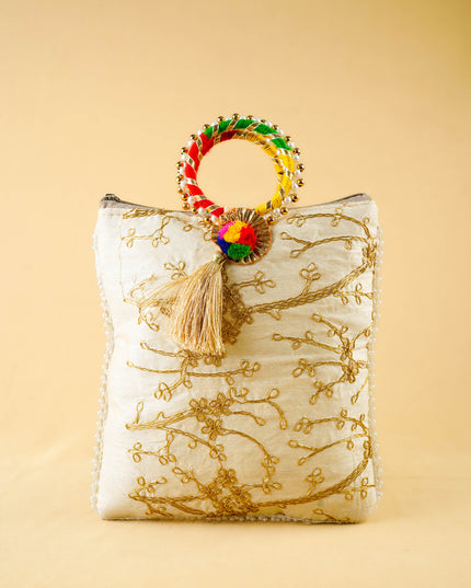 Return Gift Hand Bag with Pearl Handle - 9 inch - WBG0982-2