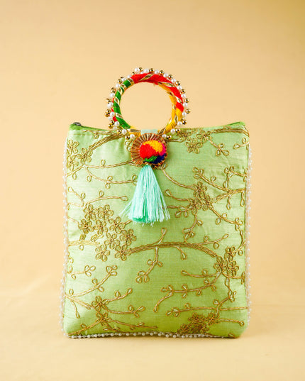 Return Gift Hand Bag with Pearl Handle - 9 inch - WBG0982-2
