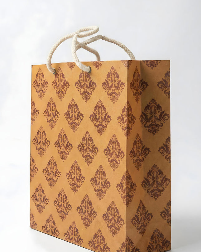 Brown Floral Printed Paper Bag - WBG1000