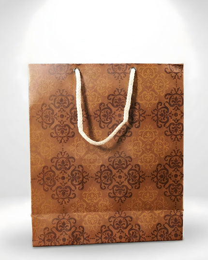 Brown Floral Printed Paper Bag - WBG1000