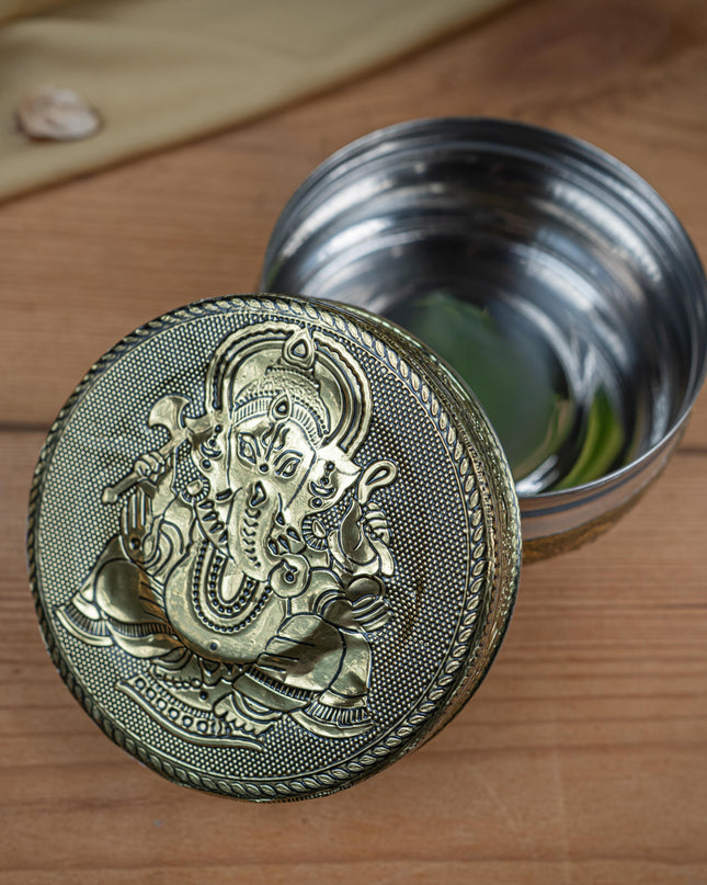 Oxidised Ganesha Poori Box - WBG1022