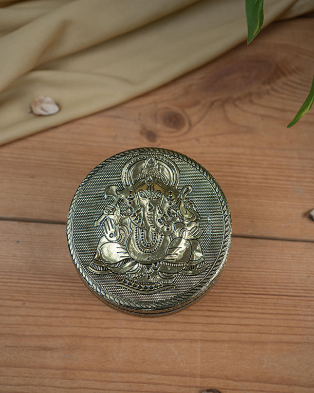 Oxidised Ganesha Poori Box - WBG1022