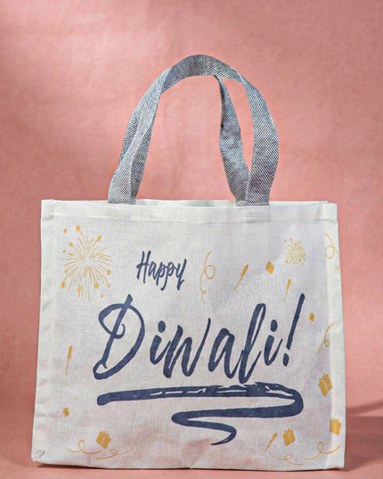 Happy Diwali Printed Cotton Bag with Colour Handle - WBG1141-2