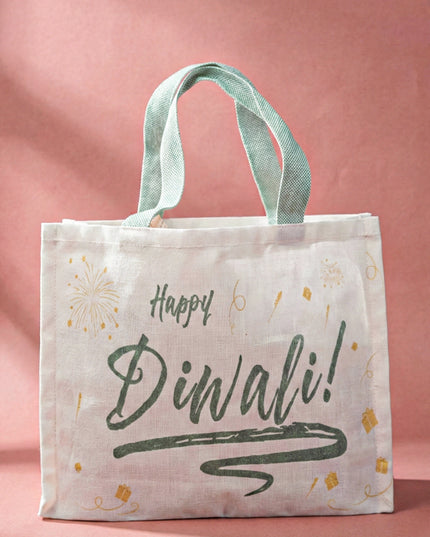 Happy Diwali Printed Cotton Bag with Colour Handle - WBG1141-2