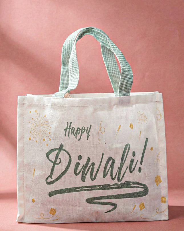 Happy Diwali Printed Cotton Bag with Colour Handle - WBG1141-2