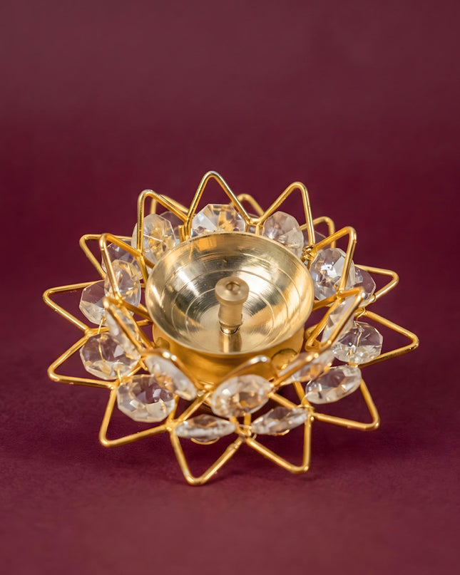 Decorative Brass Crystal Diya - WBG1155